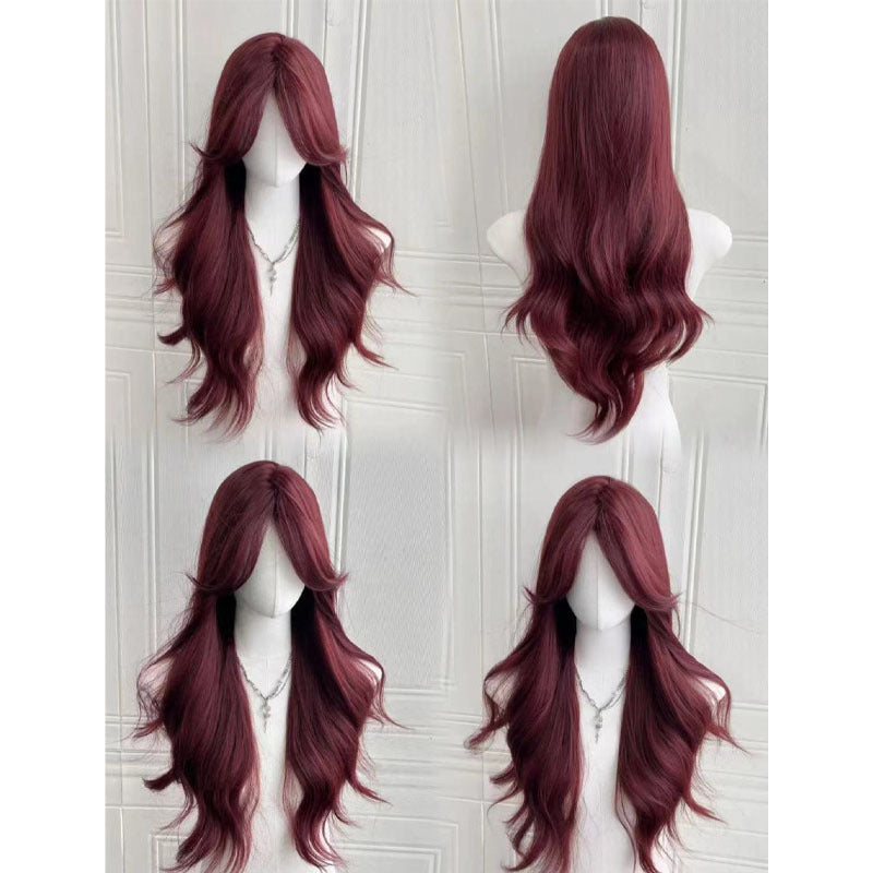 Long Curly Synthetic Wig with Slanted Bangs