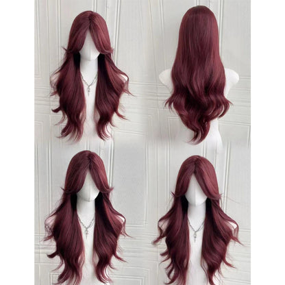 Long Curly Synthetic Wig with Slanted Bangs