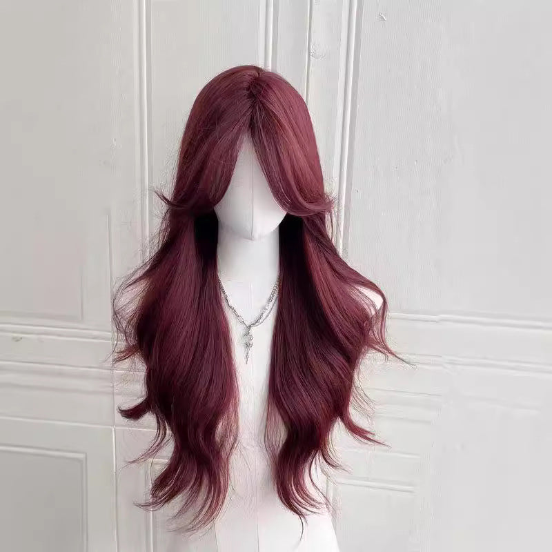 Long Curly Synthetic Wig with Slanted Bangs