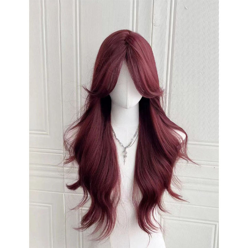 Long Curly Synthetic Wig with Slanted Bangs