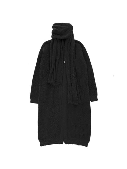 Long Fur Cardigan with Scarf