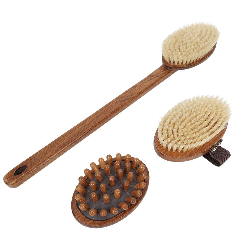 Long-Handled Boar Bristle Bath Brush for Exfoliating and Dry Brushing