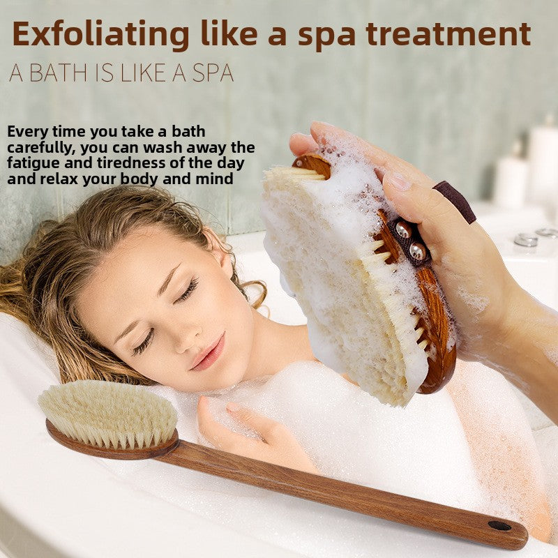 Long-Handled Boar Bristle Bath Brush for Exfoliating and Dry Brushing