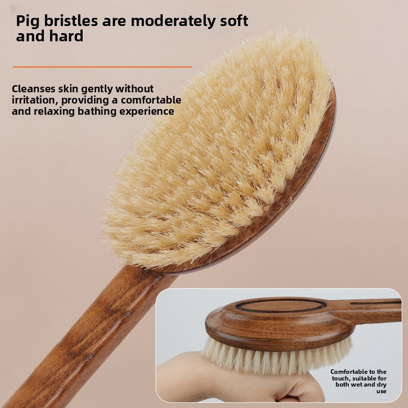 Long-Handled Boar Bristle Bath Brush for Exfoliating and Dry Brushing
