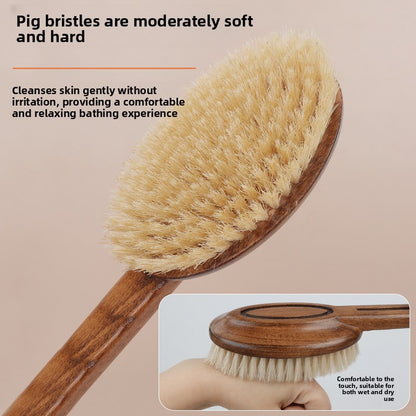 Long-Handled Boar Bristle Bath Brush for Exfoliating and Dry Brushing