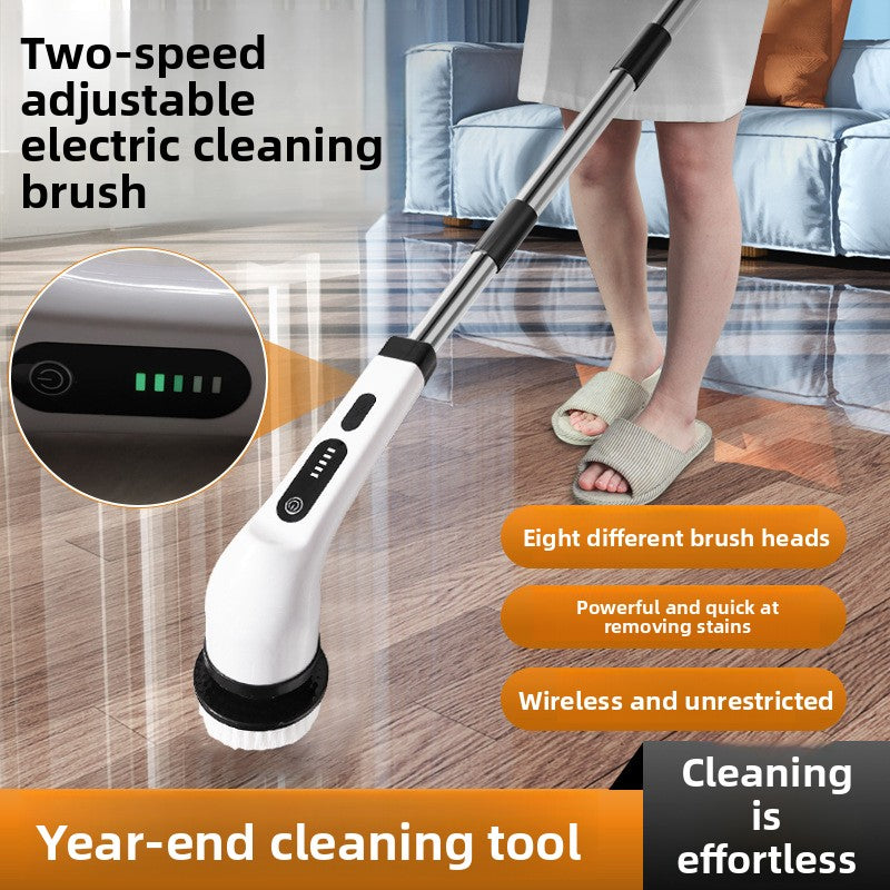 Long-handled floor scrubber