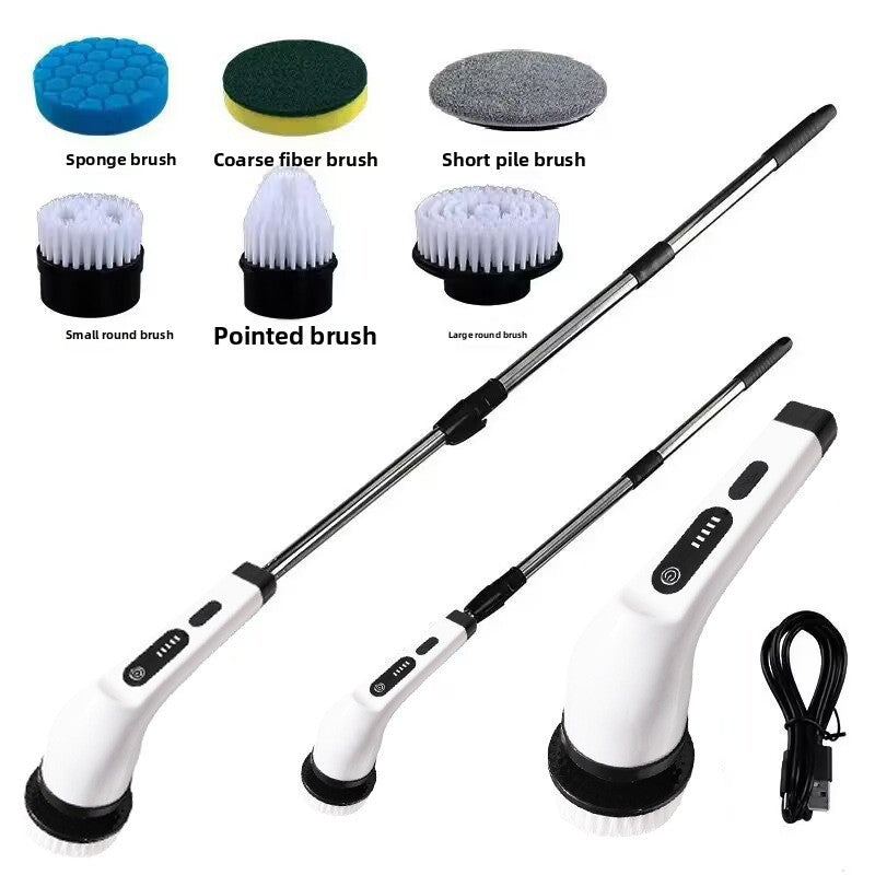 Long-handled floor scrubber