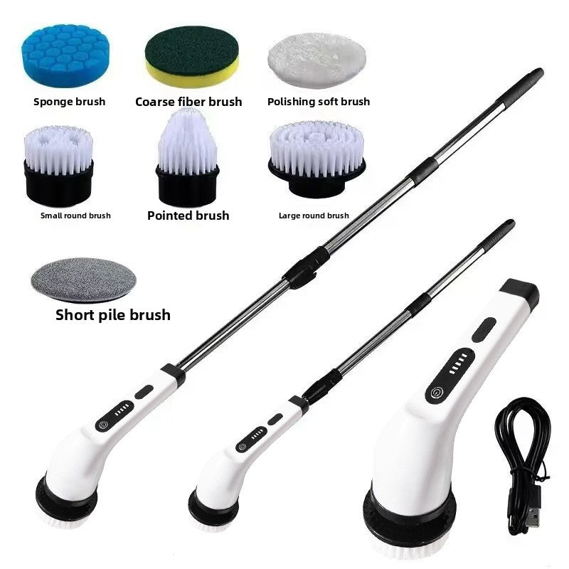 Long-handled floor scrubber