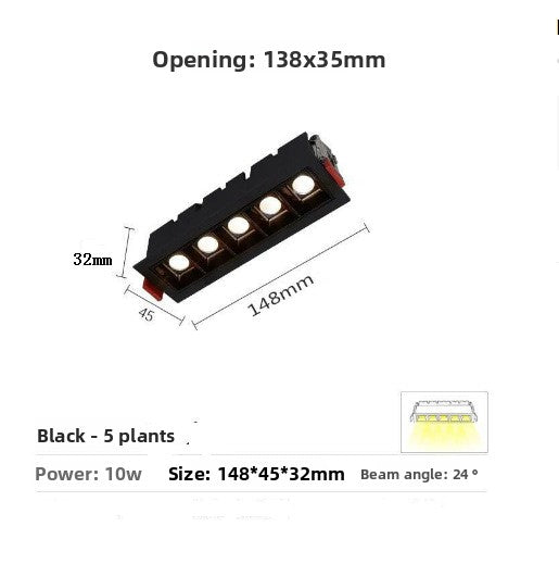 Long linear spotlight grille light strip