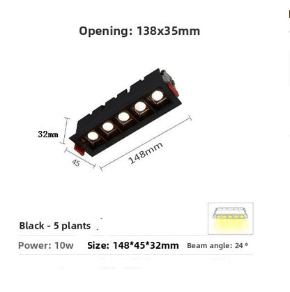 Long linear spotlight grille light strip