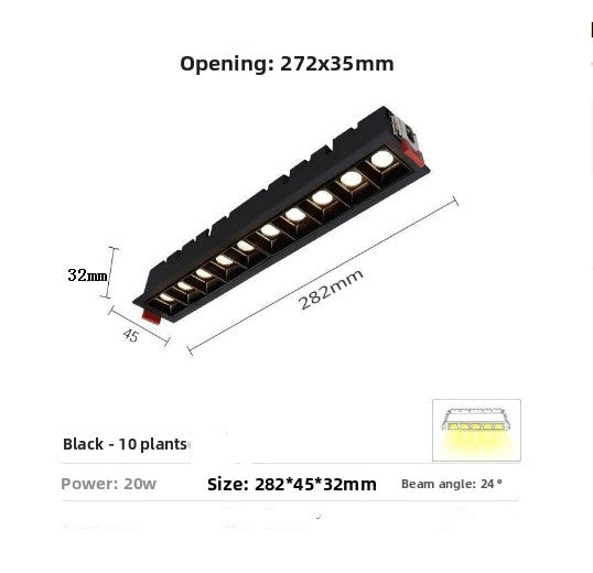 Long linear spotlight grille light strip