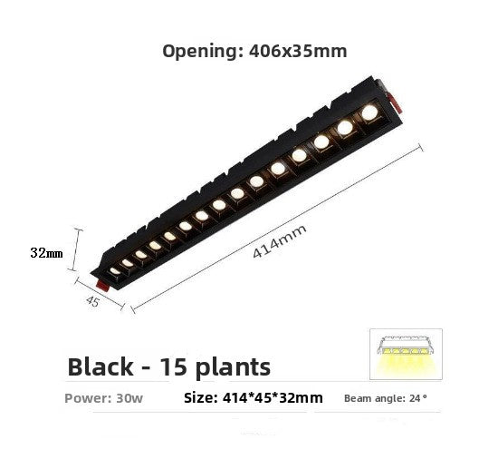 Long linear spotlight grille light strip