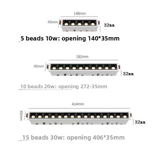 Long linear spotlight grille light strip