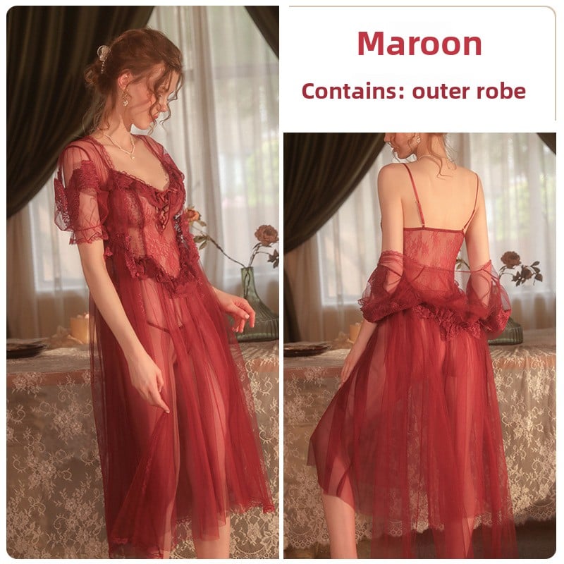 Long pajama see-through nightgown set
