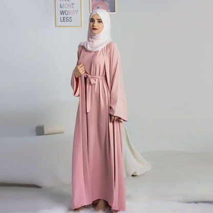 Long robe cardigan dress with two-piece inner layer