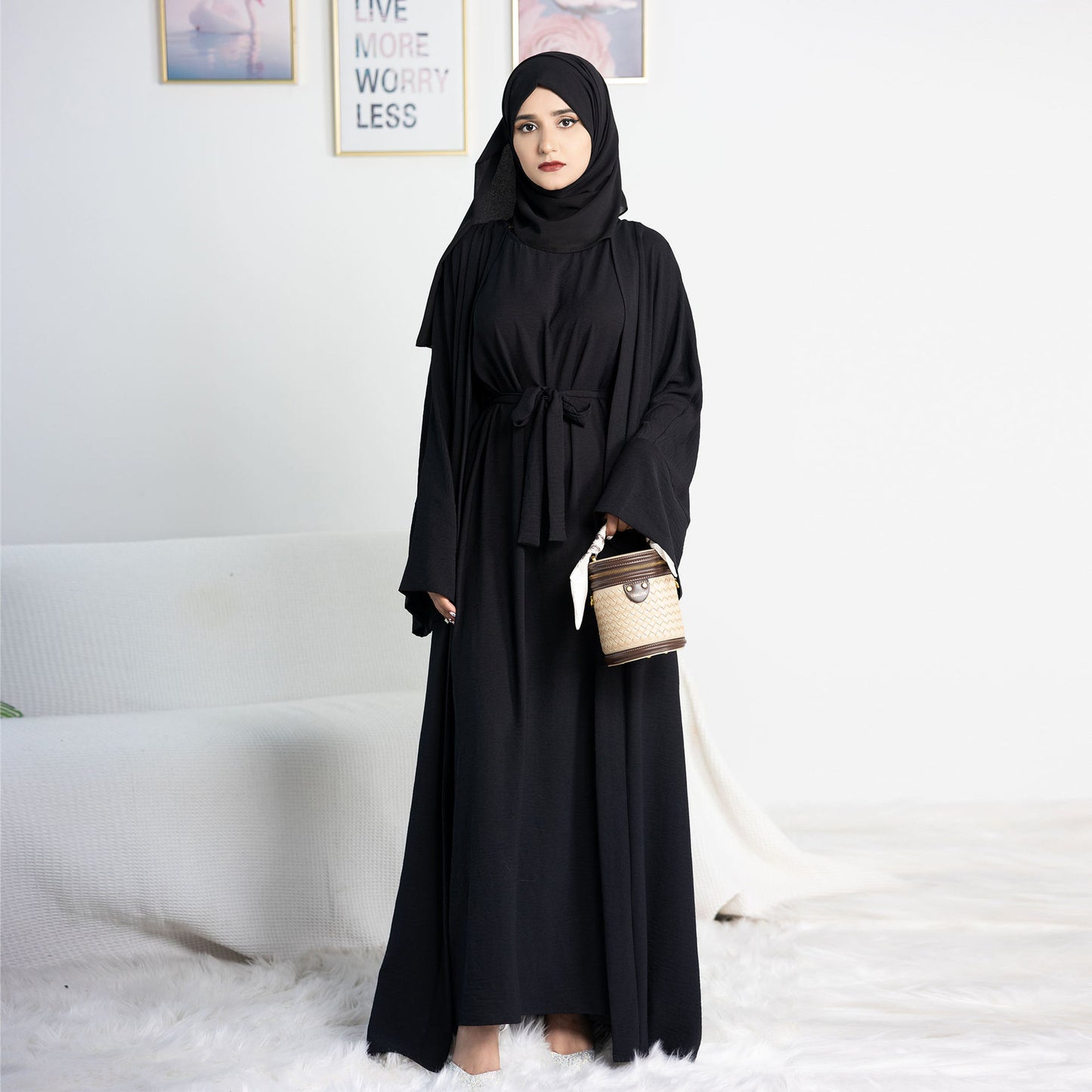 Long robe cardigan dress with two-piece inner layer