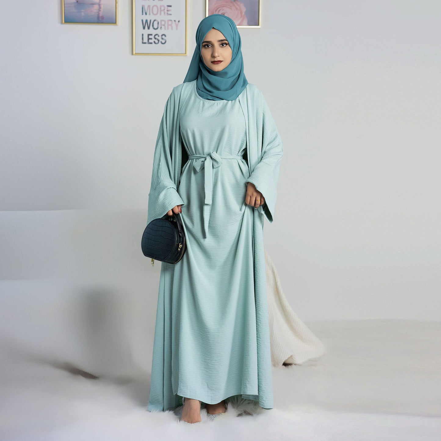 Long robe cardigan dress with two-piece inner layer