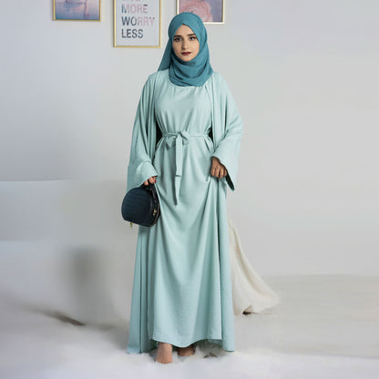 Long robe cardigan dress with two-piece inner layer