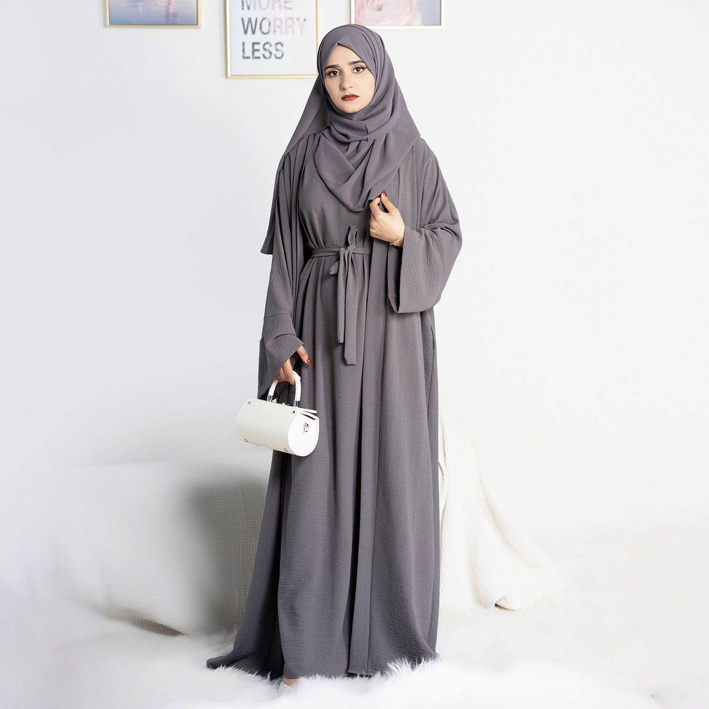 Long robe cardigan dress with two-piece inner layer