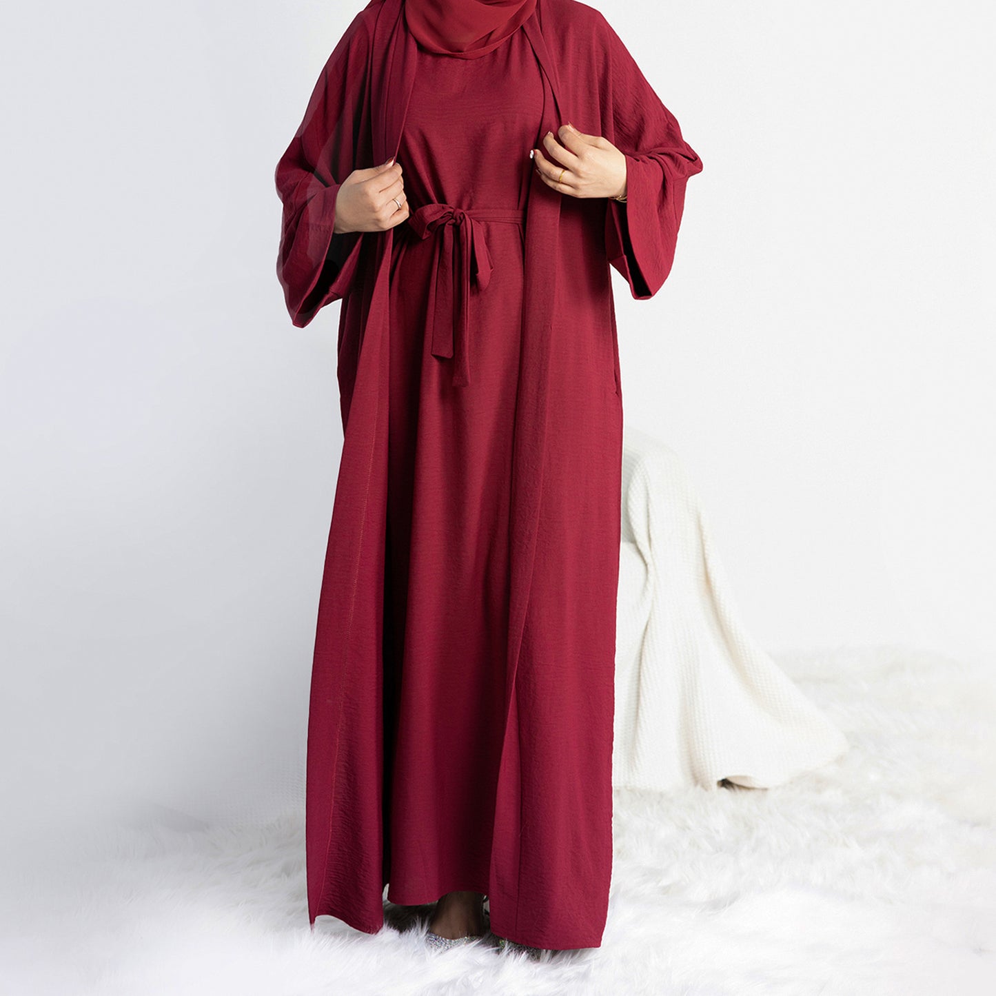 Long robe cardigan dress with two-piece inner layer