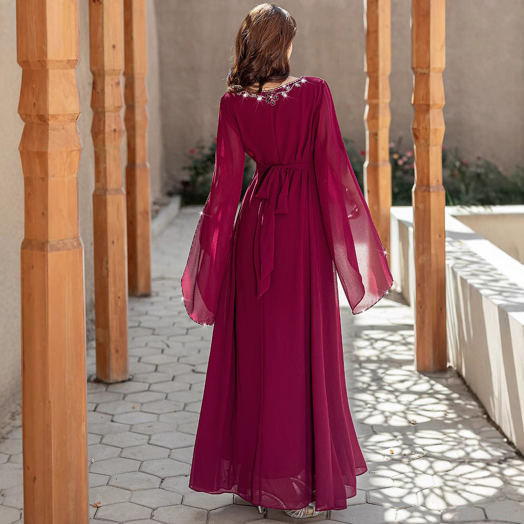Long robe with hand-stitched sequins