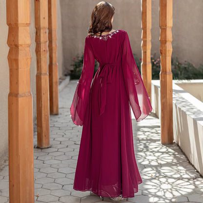 Long robe with hand-stitched sequins