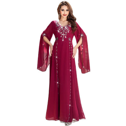 Long robe with hand-stitched sequins