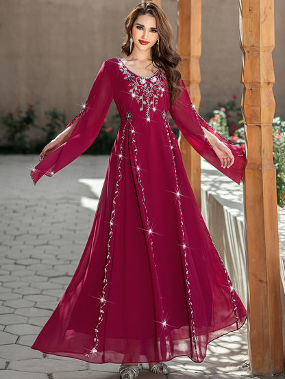 Long robe with hand-stitched sequins