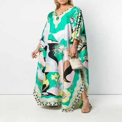 Long robe with V-neck and long skirt