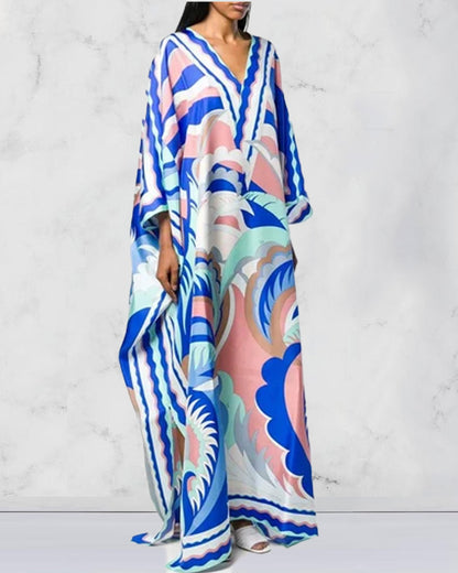 Long robe with V-neck and long skirt