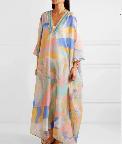 Long robe with V-neck and long skirt