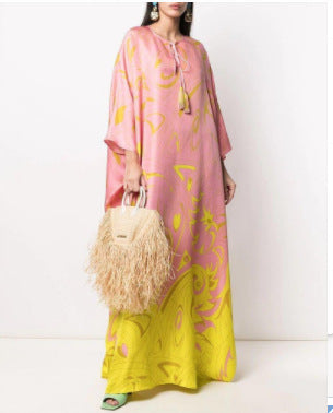 Long robe with V-neck and long skirt