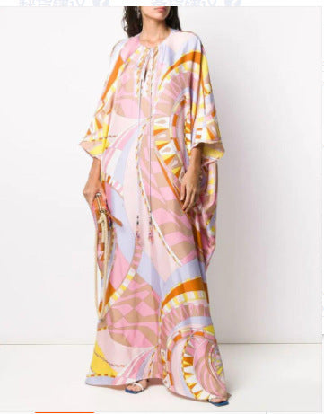 Long robe with V-neck and long skirt