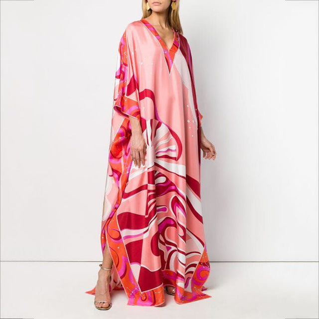 Long robe with V-neck and long skirt