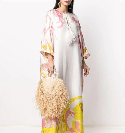 Long robe with V-neck and long skirt