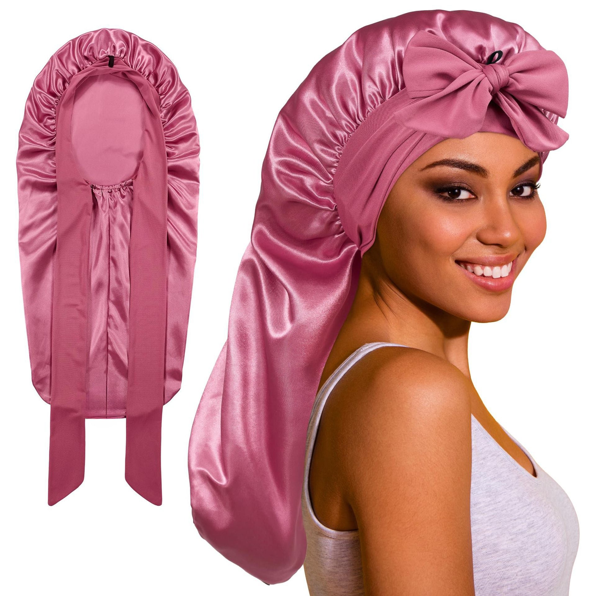 Long Satin Sleep Cap with Tie for Hair Protection