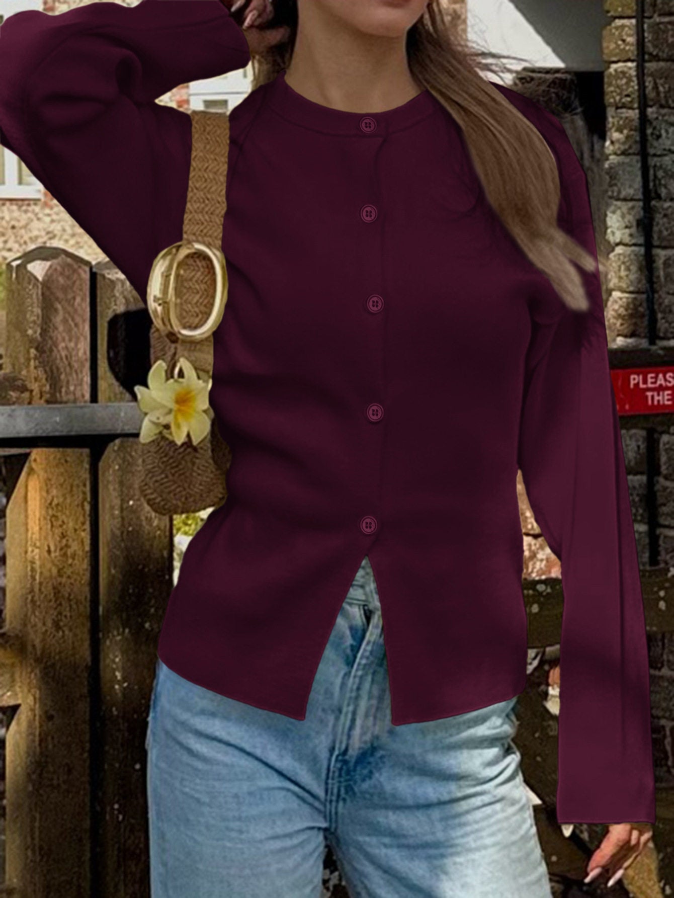 Long Sleeve Button Front Womens Sweater