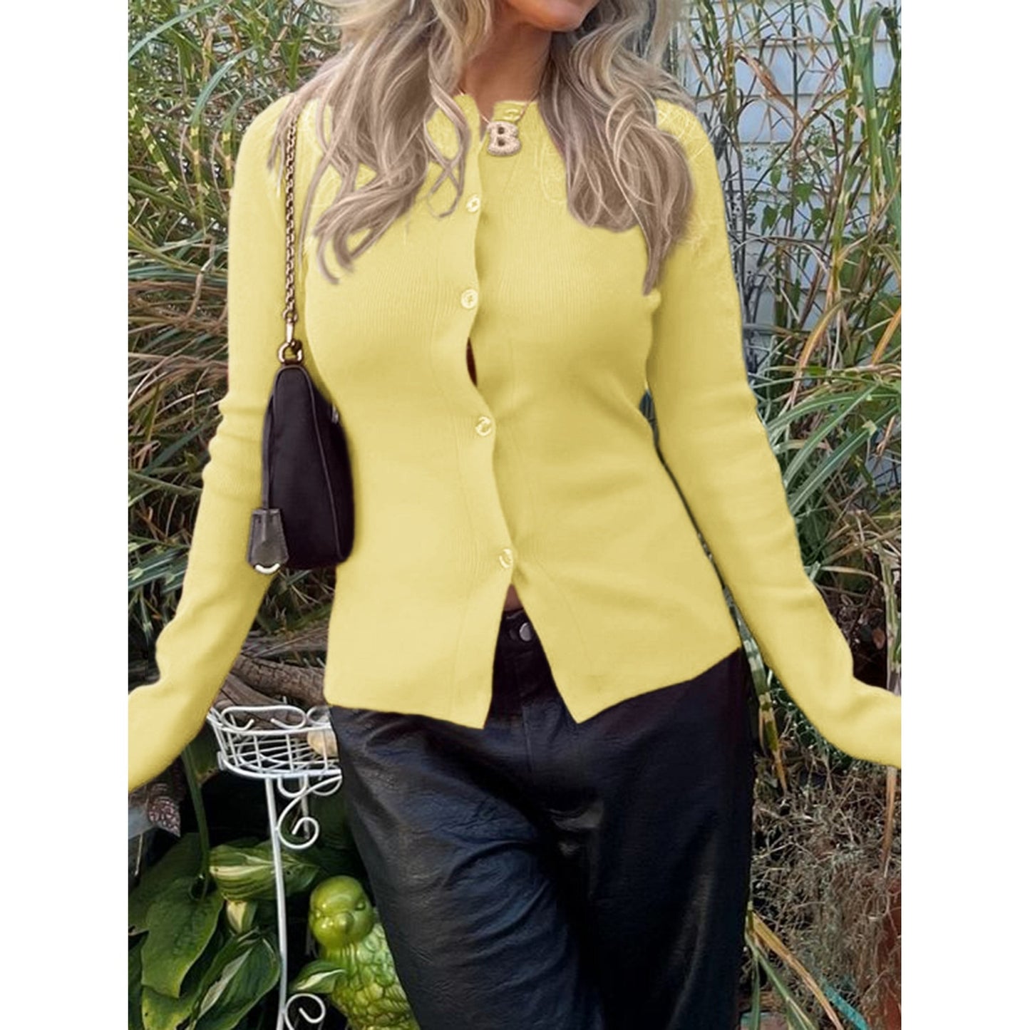 Long Sleeve Button Front Womens Sweater
