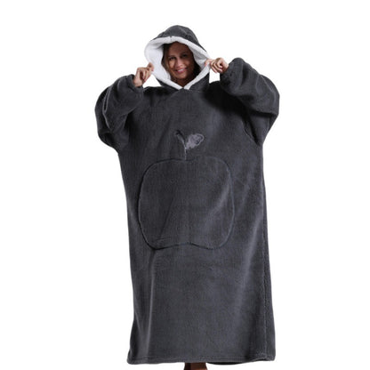Long Sleeve Fleece Hooded Nightgown Wearable Blanket