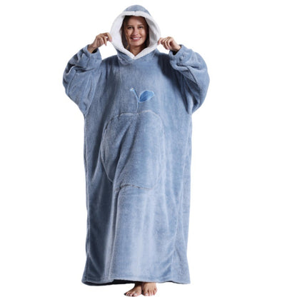 Long Sleeve Fleece Hooded Nightgown Wearable Blanket