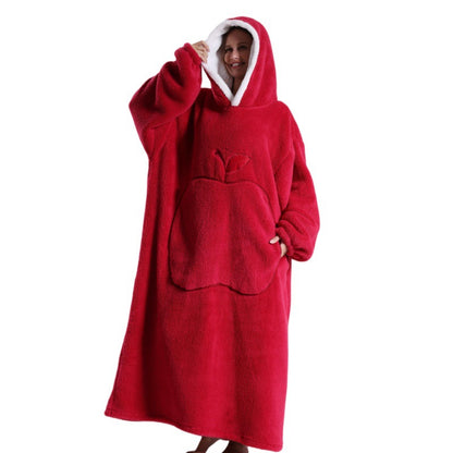 Long Sleeve Fleece Hooded Nightgown Wearable Blanket