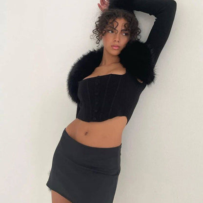 Long Sleeve Fur Collar Womens Top