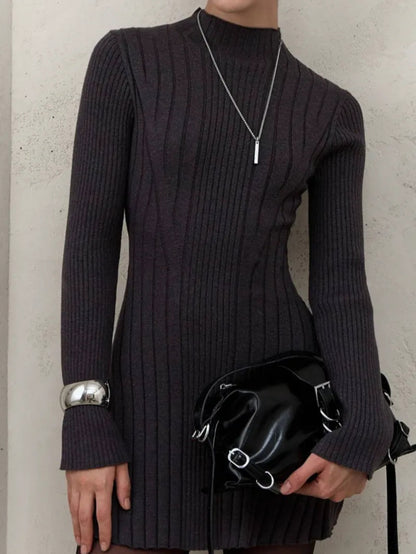 Long Sleeve Half Turtleneck Knitted Dress