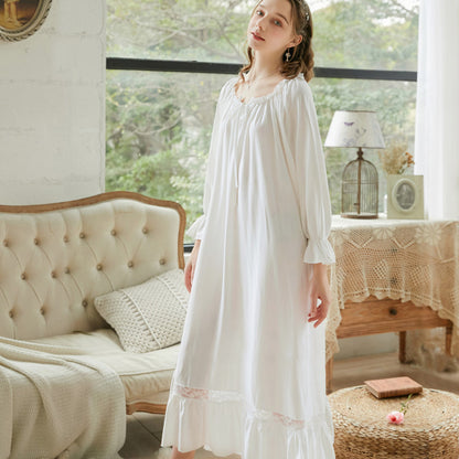 Long Sleeve Knitted Cotton Nightgown