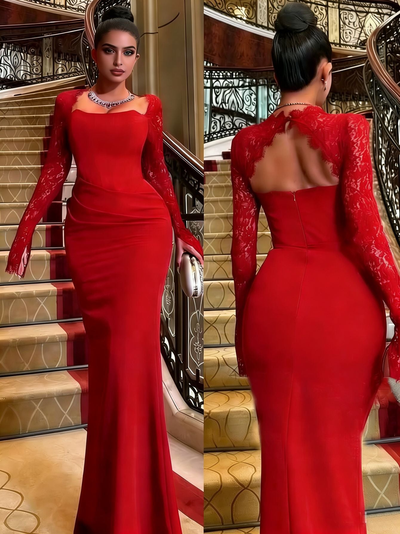 Long Sleeve Lace Evening Dress