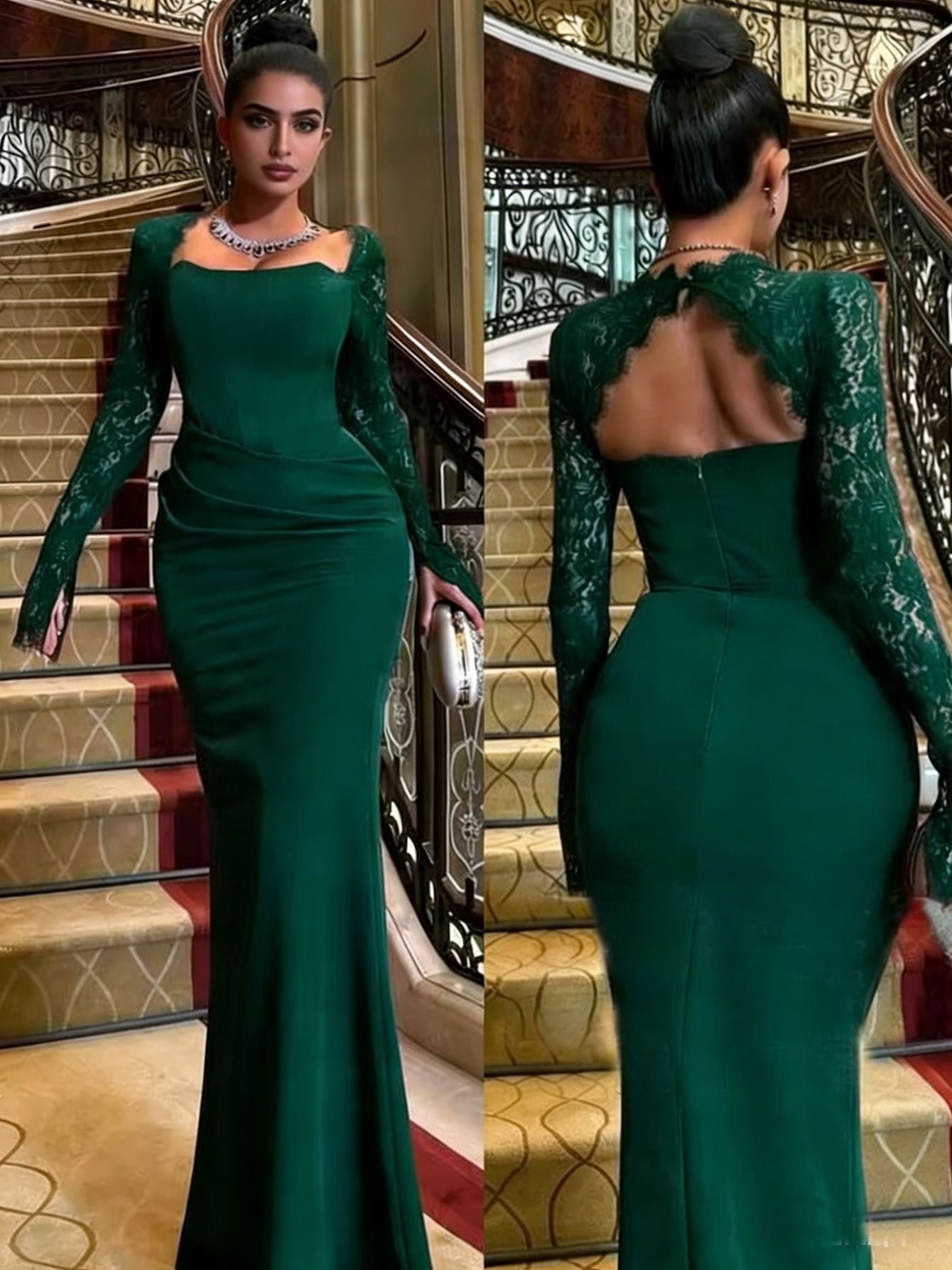 Long Sleeve Lace Evening Dress