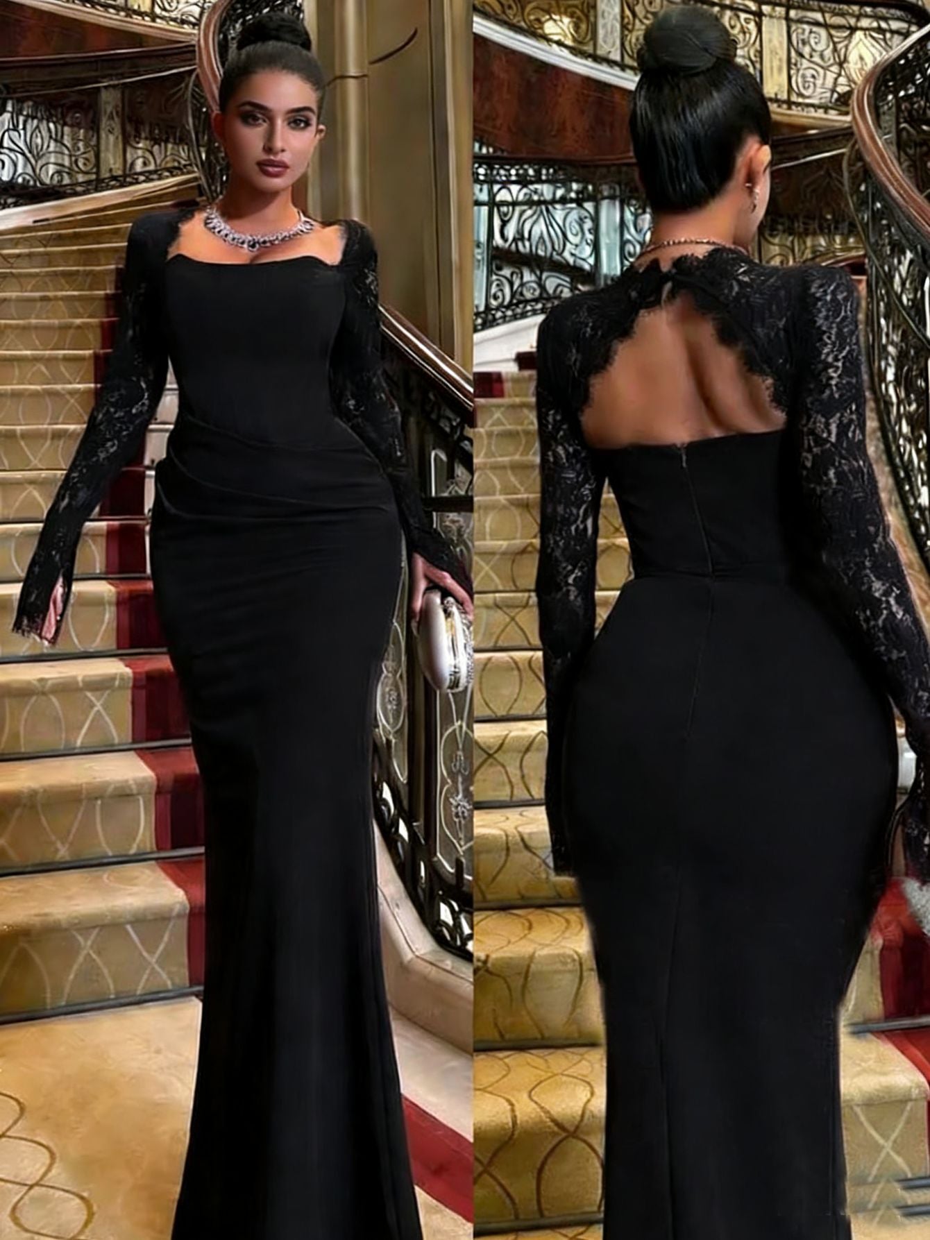 Long Sleeve Lace Evening Dress