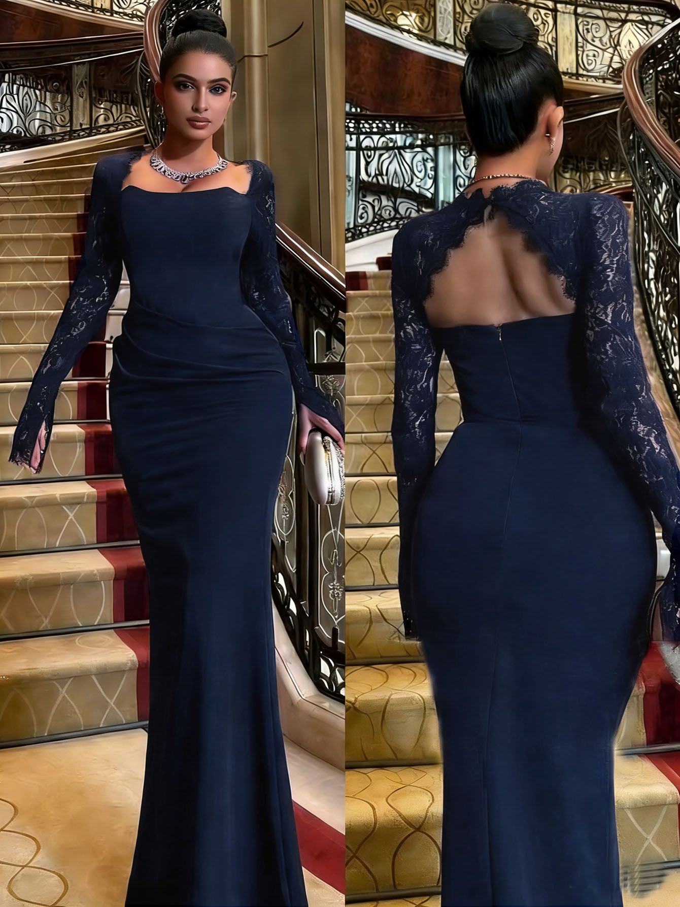 Long Sleeve Lace Evening Dress