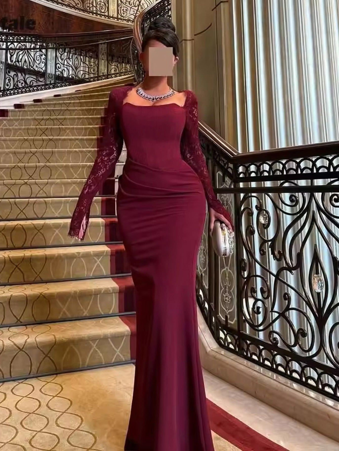 Long Sleeve Lace Evening Dress