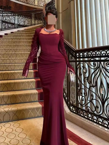 Long Sleeve Lace Evening Dress